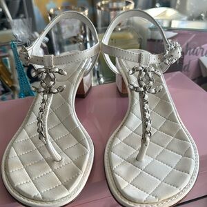 Chanel white leather thong sandals